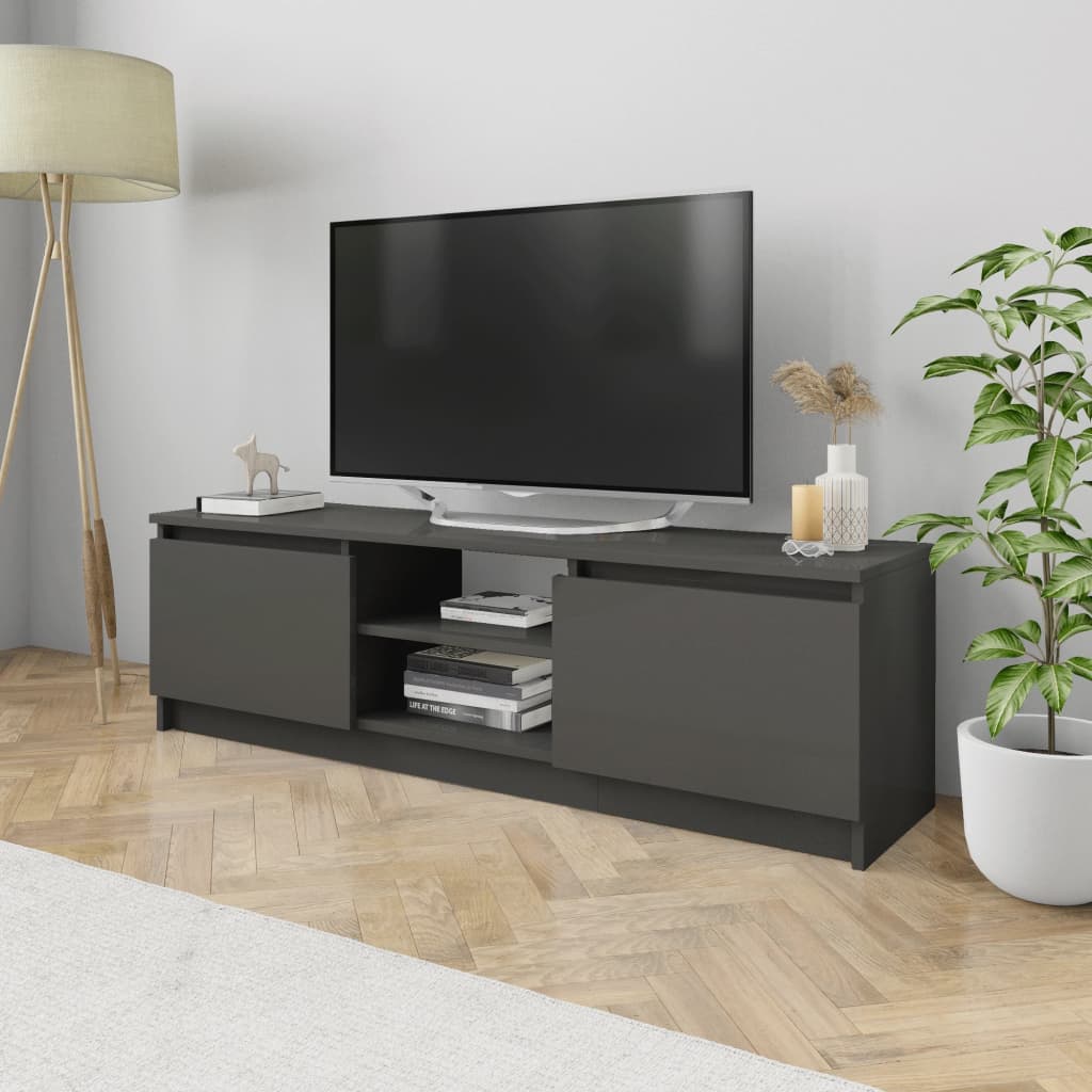 vidaXL TV Cabinet High Gloss Gray 47.2"x11.8"x14" Engineered Wood