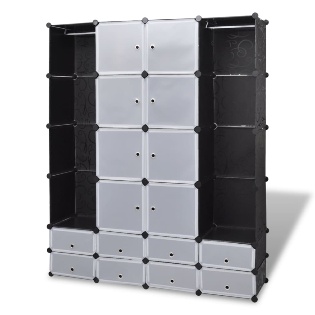 vidaXL Modular Cabinet with 18 Compartments Black and White 14.6"x57.5"x71.1"