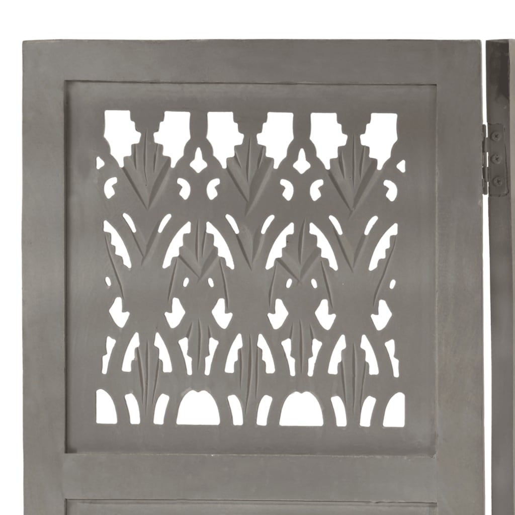 vidaXL Hand Carved 5-Panel Room Divider Gray 78.7"x65" Solid Mango Wood