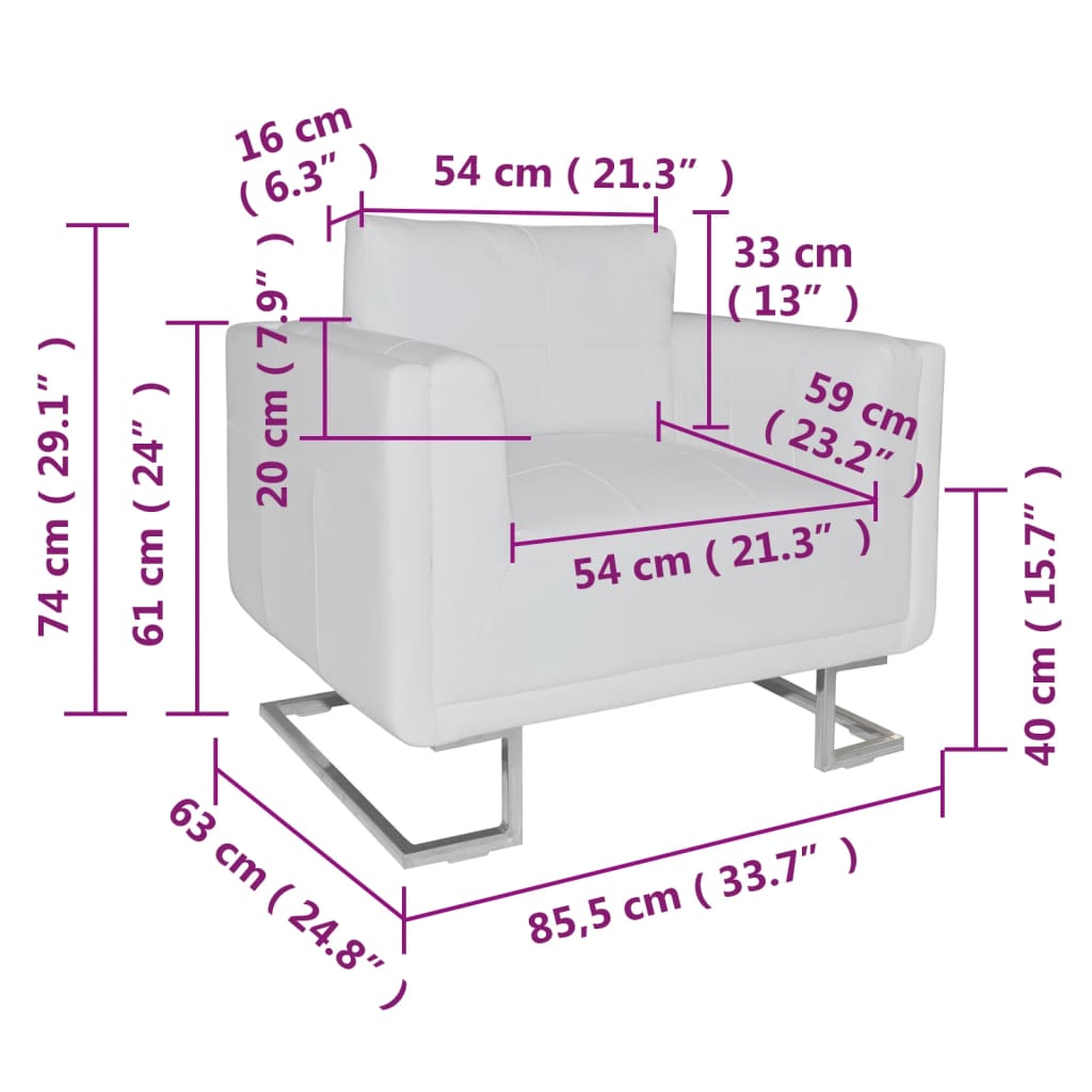 vidaXL Cube Armchair White Leather