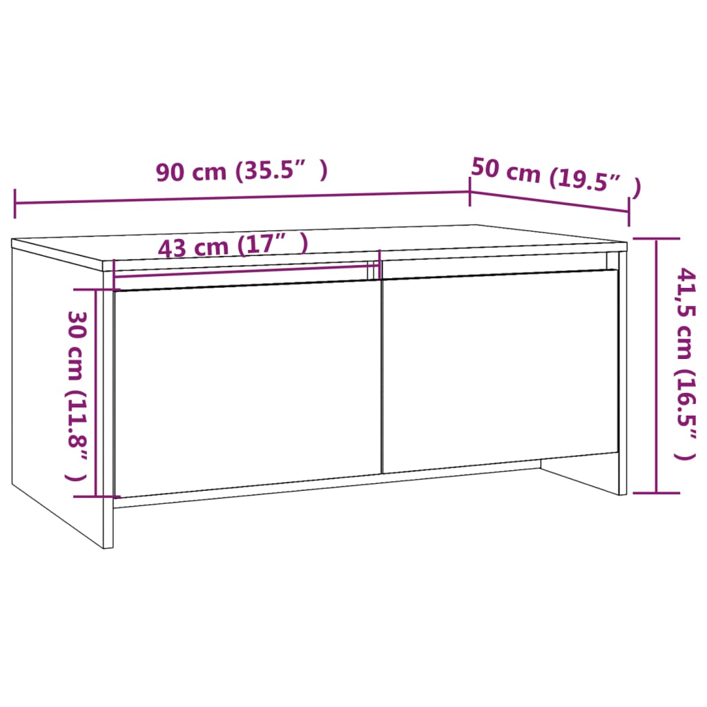 vidaXL Coffee Table High Gloss White 35.4"x19.7"x16.3" Engineered Wood