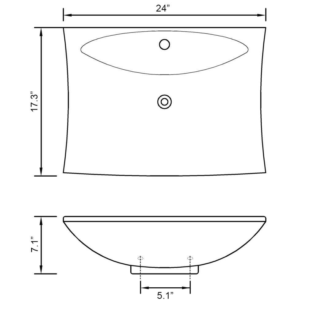 vidaXL Ceramic Basin with Overflow & Faucet Hole 24"x17.3" White