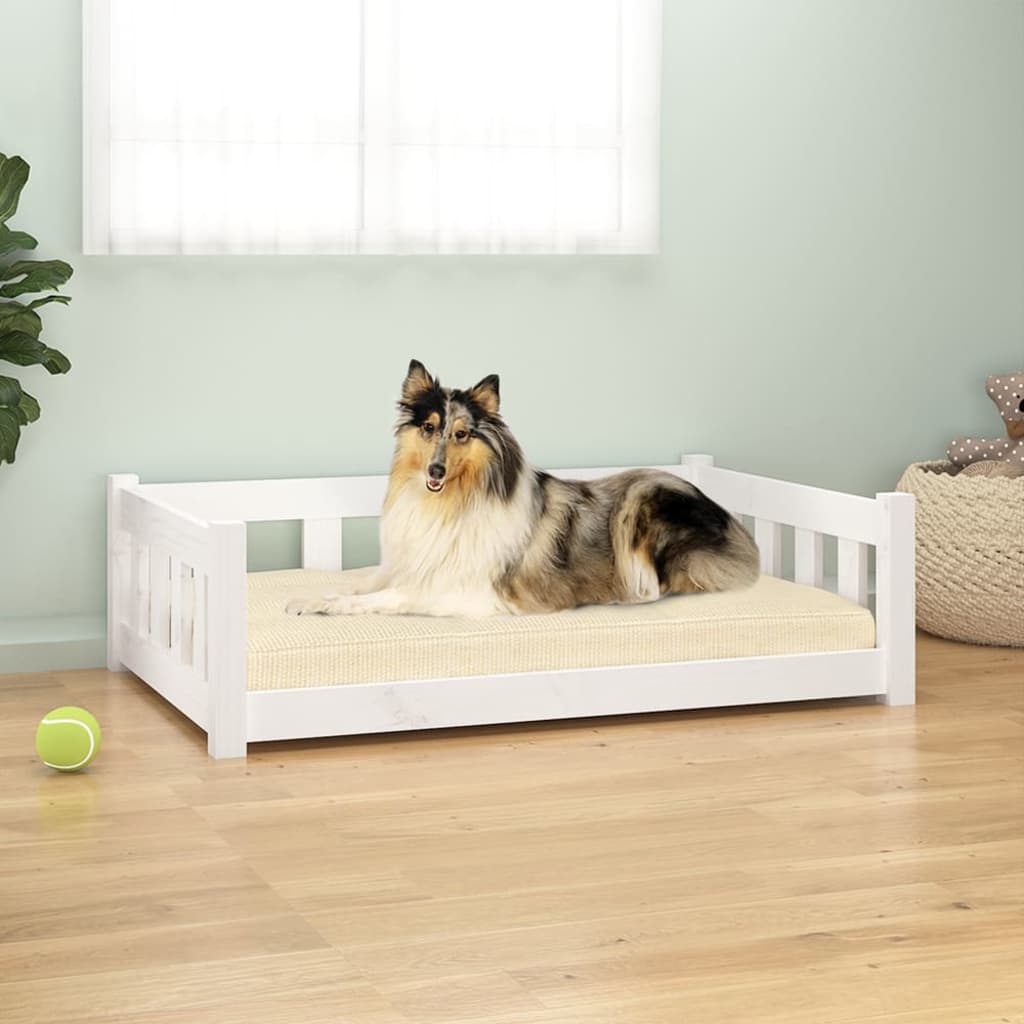 vidaXL Dog Bed White 37.6"x25.8"x11" Solid Wood Pine
