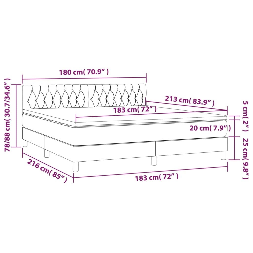 vidaXL Box Spring Bed with Mattress&LED Dark Gray California King Fabric