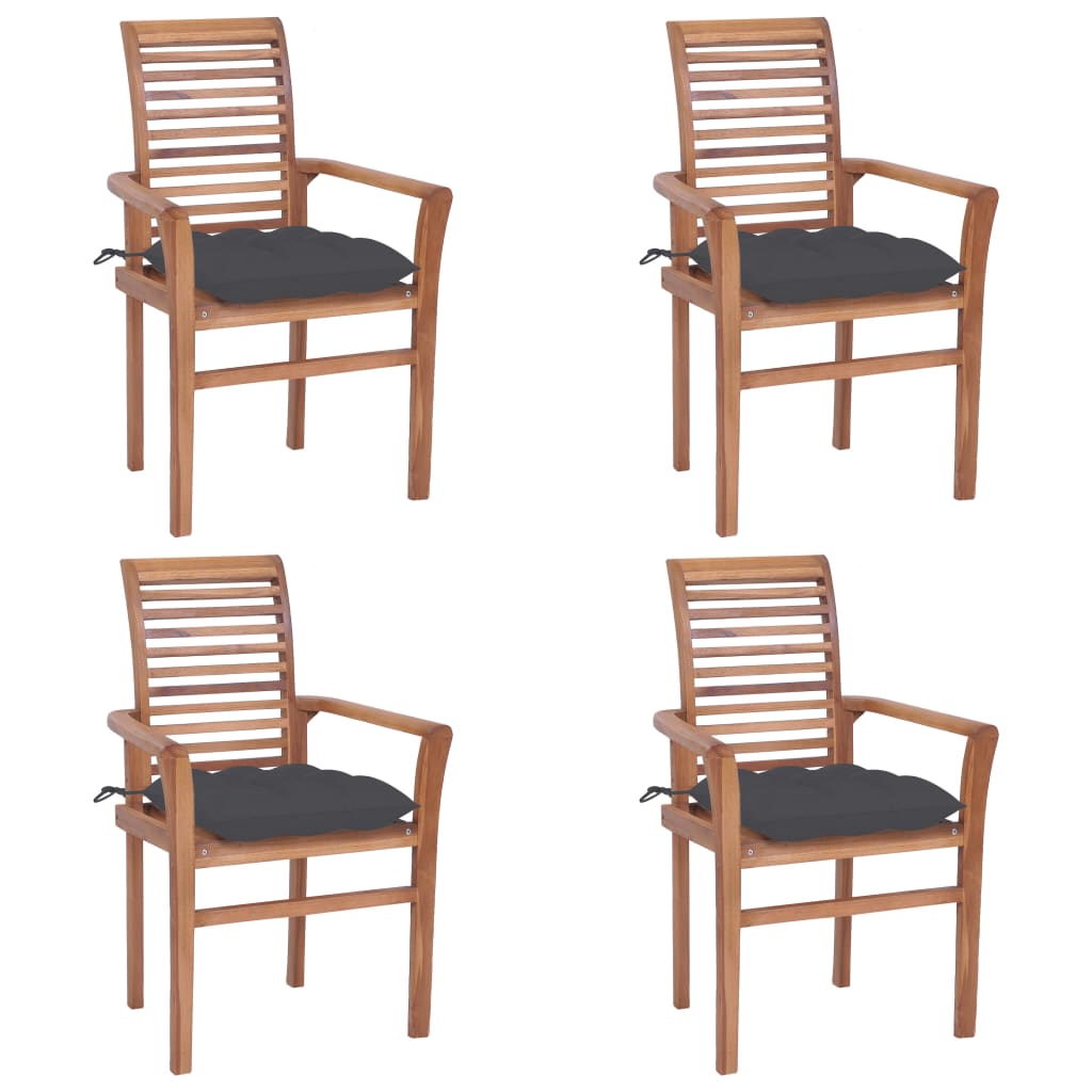 vidaXL Dining Chairs 4 pcs with Anthracite Cushions Solid Teak Wood