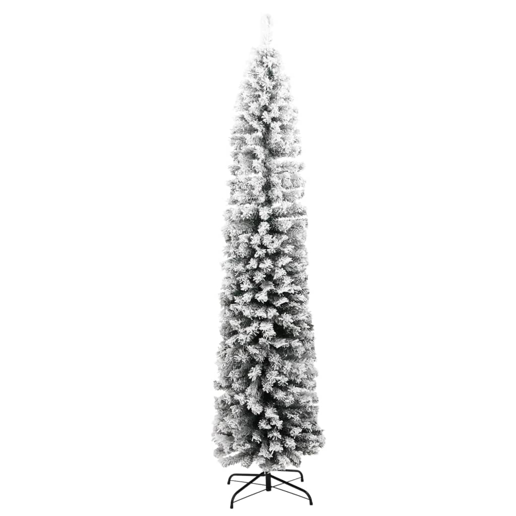 vidaXL Slim Artificial Christmas Tree with Flocked Snow Green 8 ft PVC