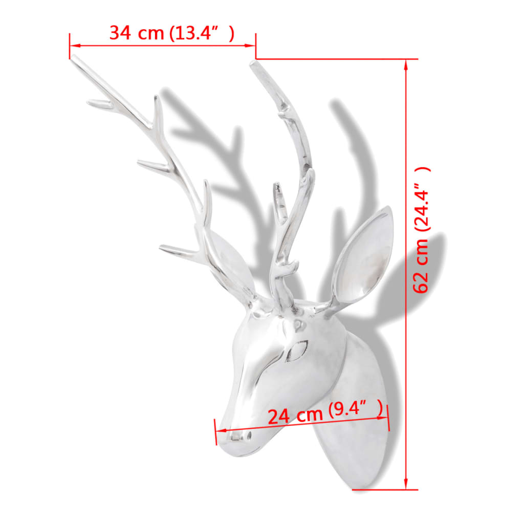 Wall Mounted Aluminum Deer's Head Decoration Silver 24.4"
