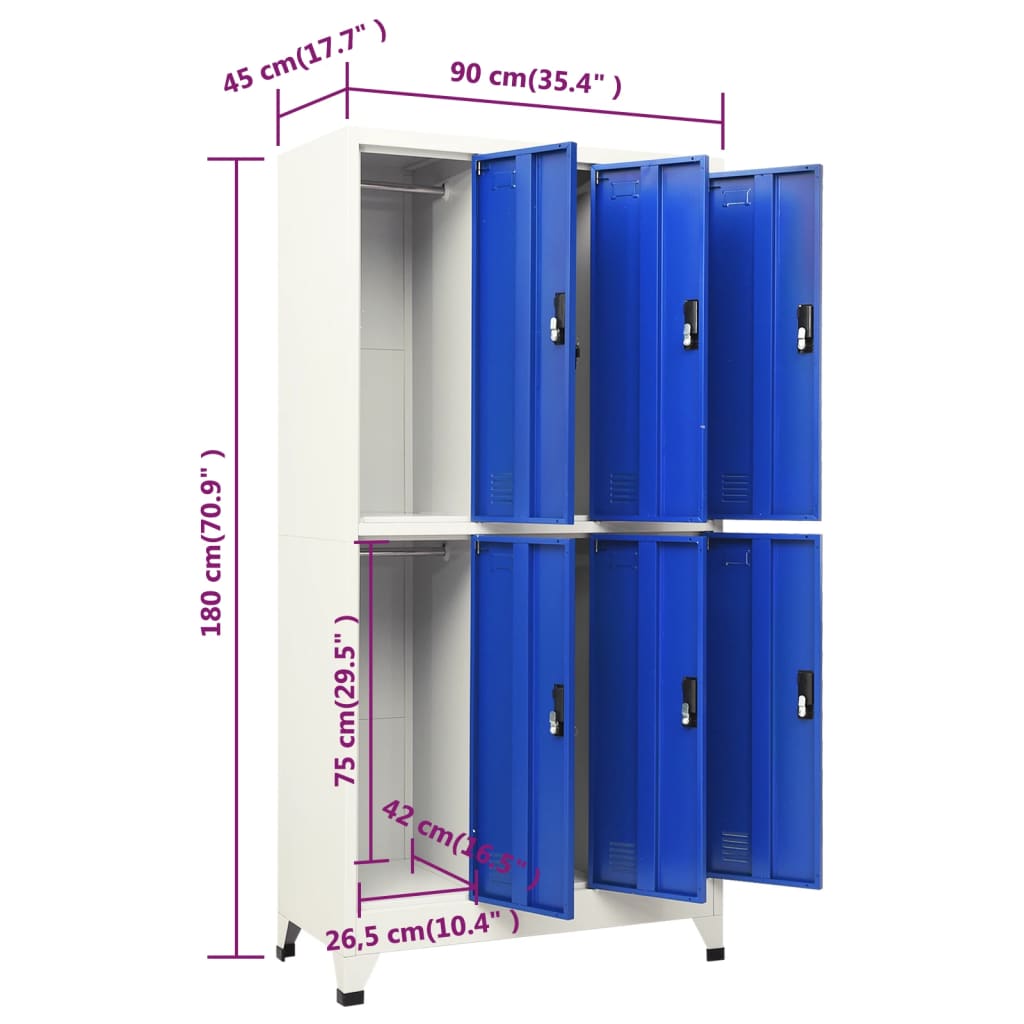 vidaXL Locker Cabinet Gray and Blue 35.4"x17.7"x70.9" Steel