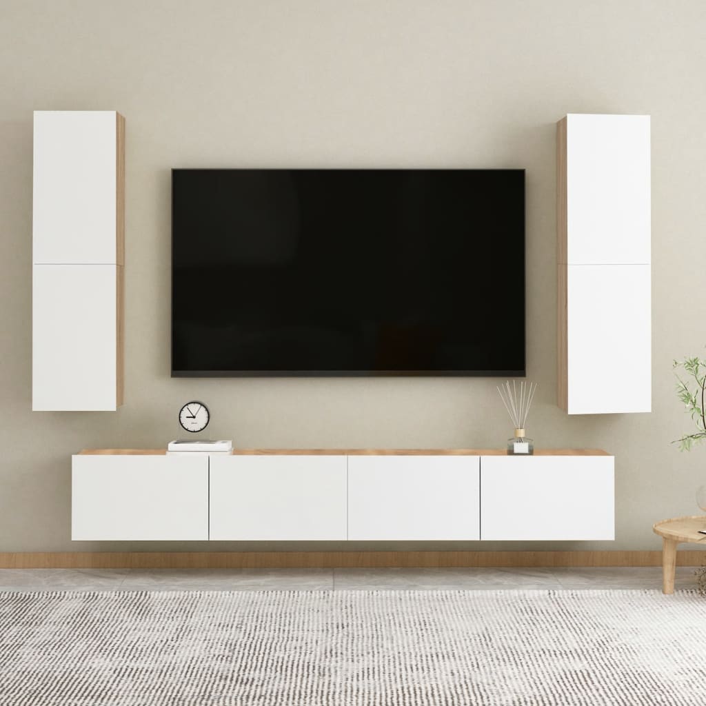 vidaXL TV Cabinets 2 pcs White and Sonoma Oak 12"x11.8"x43.3" Chipboard