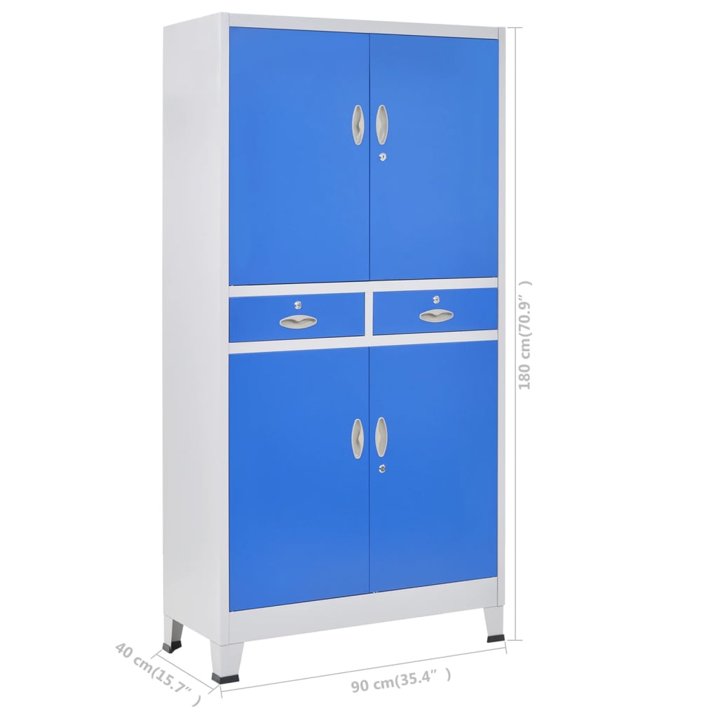 vidaXL Office Cabinet with 4 Doors Metal 35.4"x15.7"x70.9" Gray and Blue