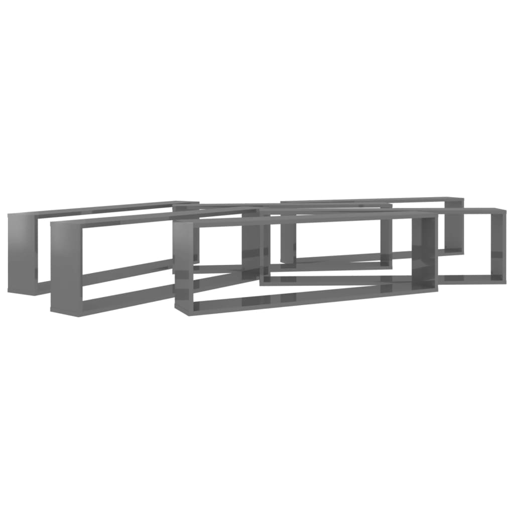 vidaXL Wall Cube Shelves 6 pcs High Gloss Gray 39.4"x5.9"x11.8" Engineered Wood