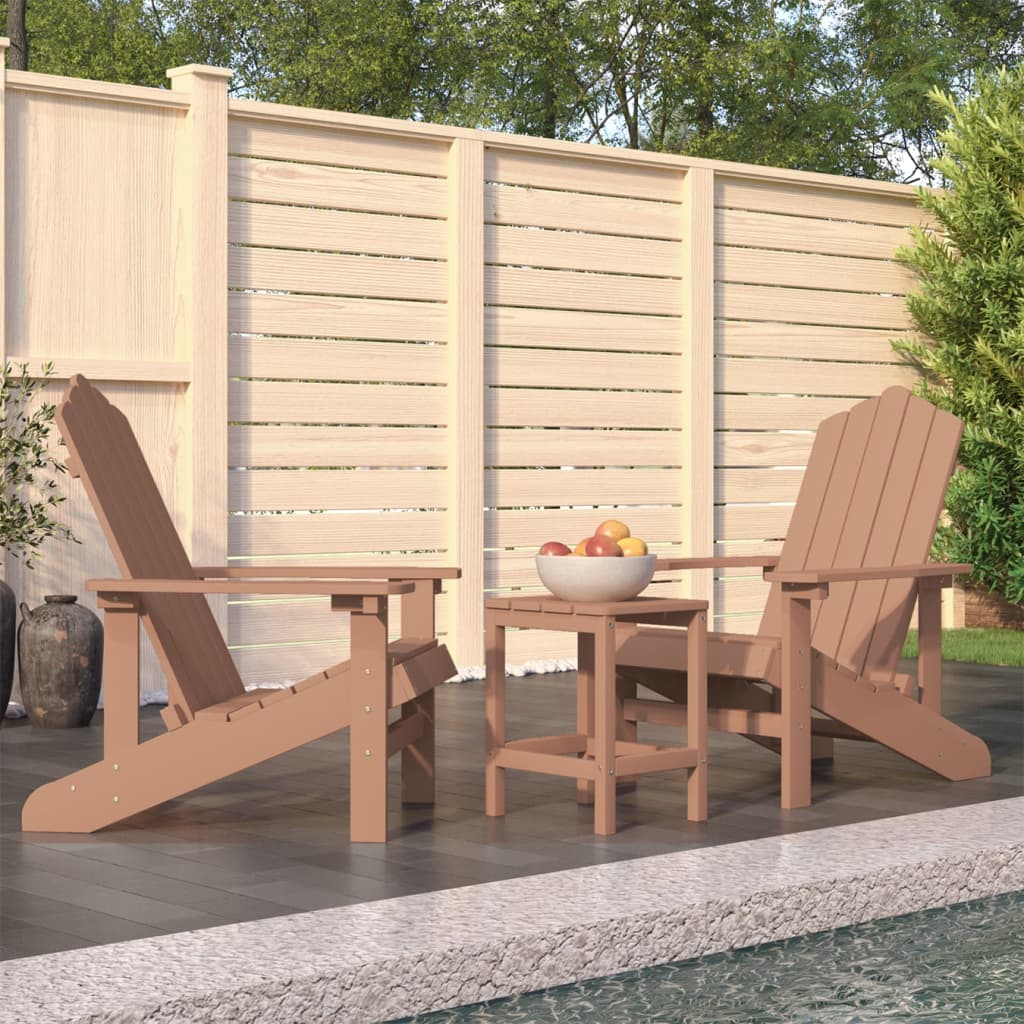 vidaXL Patio Adirondack Chairs with Table HDPE Brown