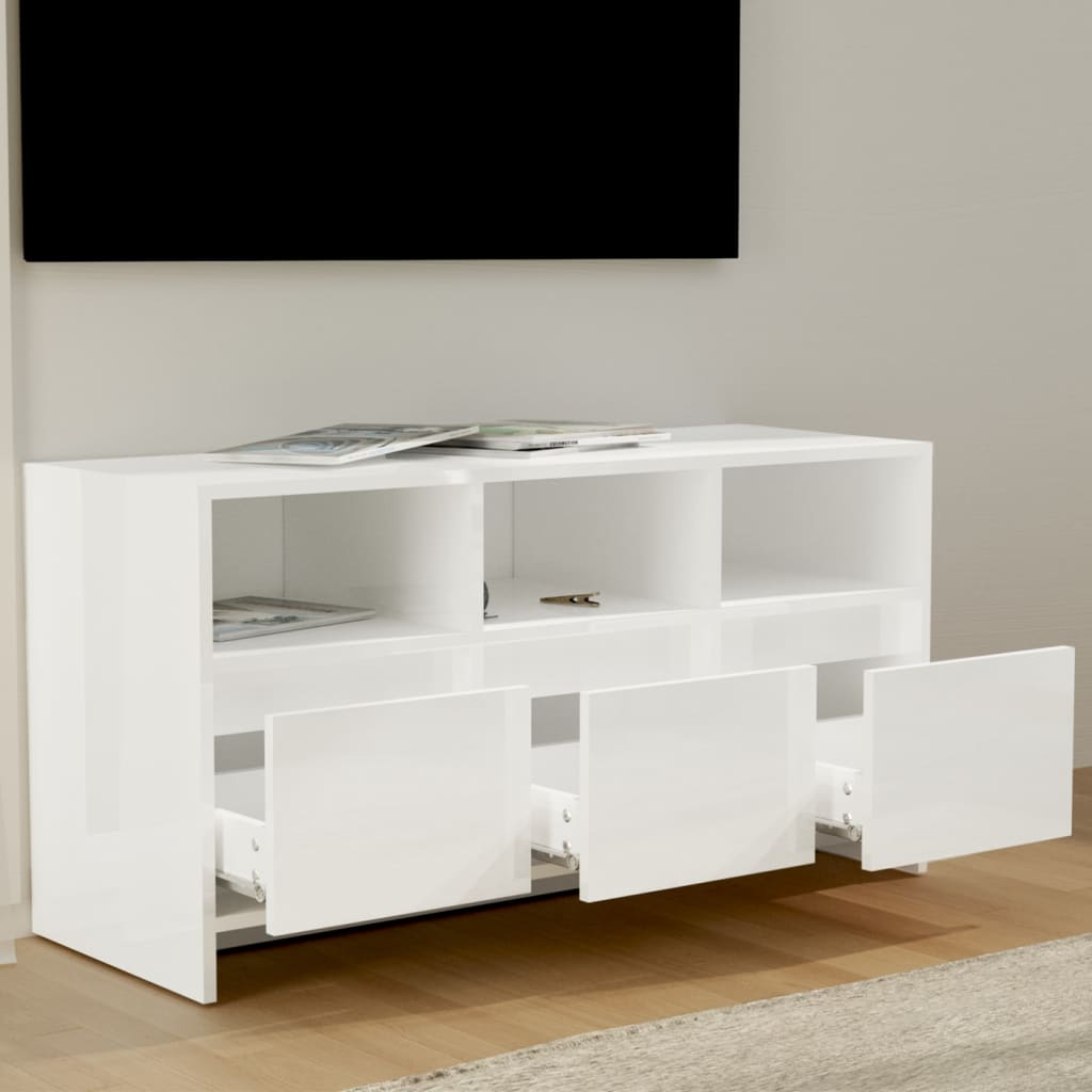 vidaXL TV Cabinet High Gloss White 40.2"x14.8"x20.7" Engineered Wood