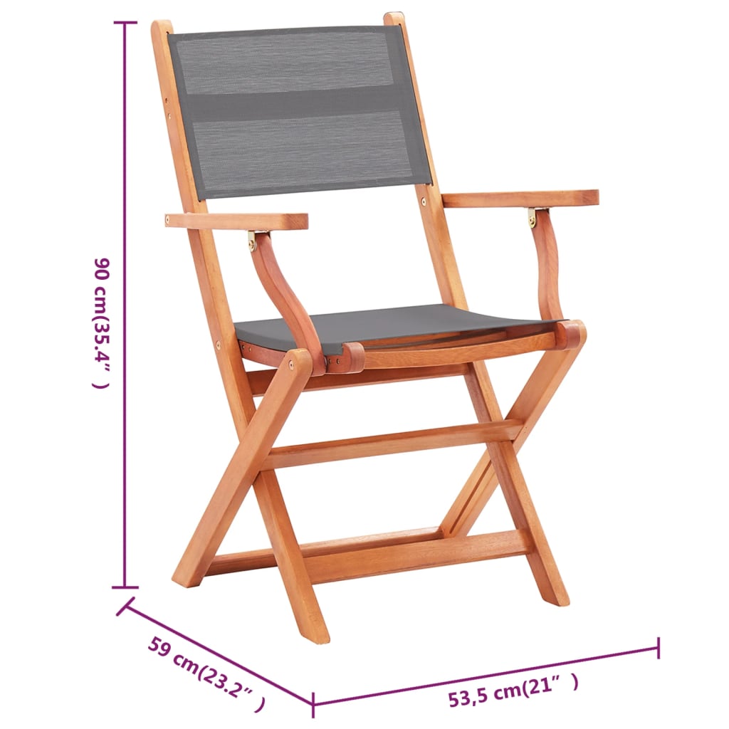 vidaXL Folding Patio Chairs 6 pcs Gray Solid Eucalyptus Wood&Textilene