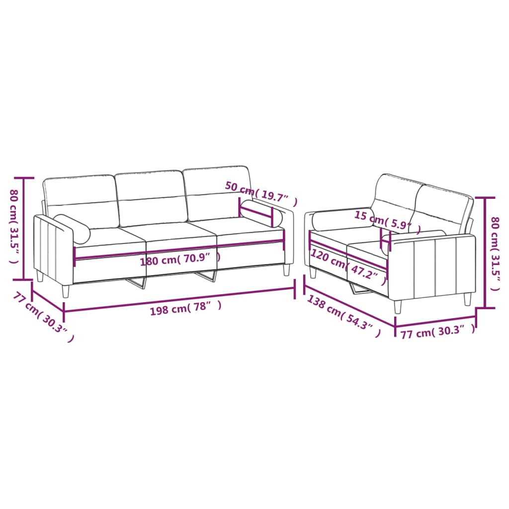 vidaXL 2 Piece Sofa Set with Throw Pillows&Cushions Dark Gray Fabric