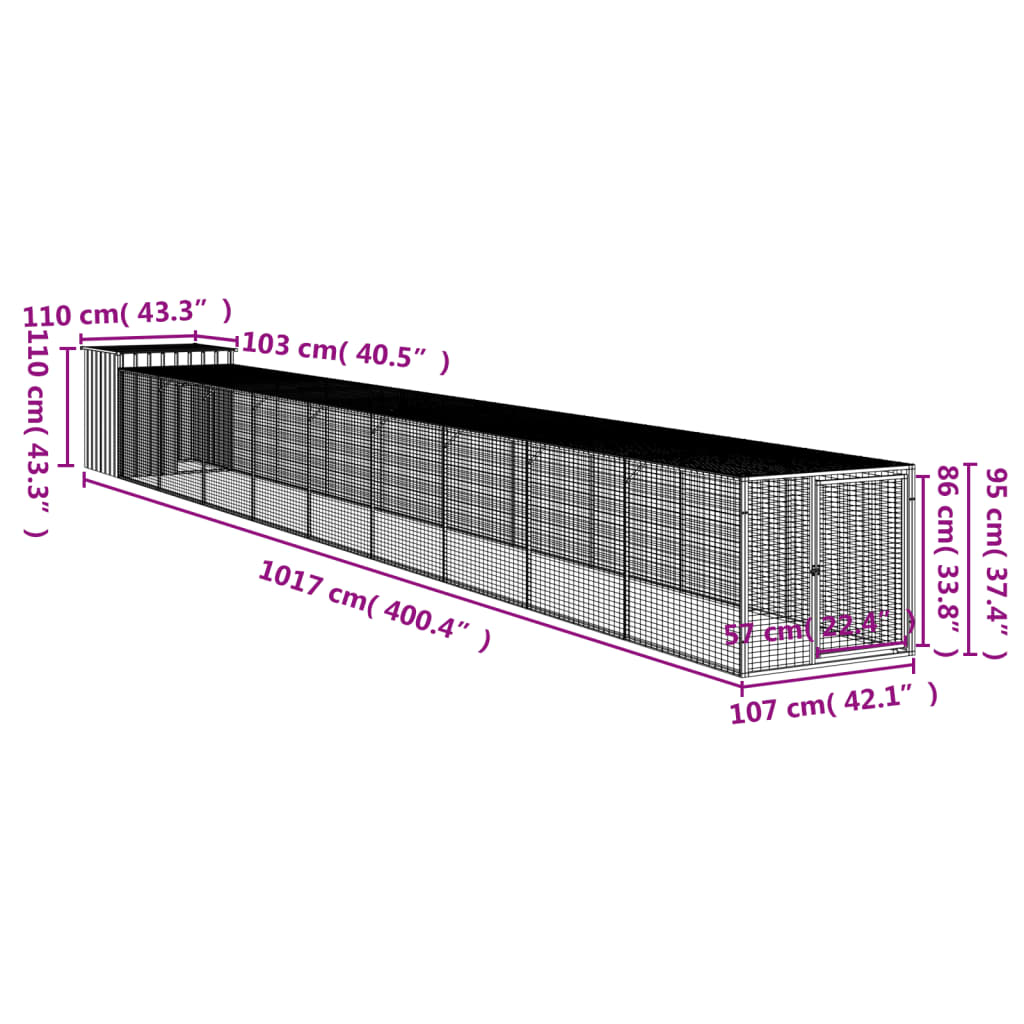 vidaXL Chicken Cage with Run Anthracite 43.3"x400.4"x43.3" Galvanized Steel