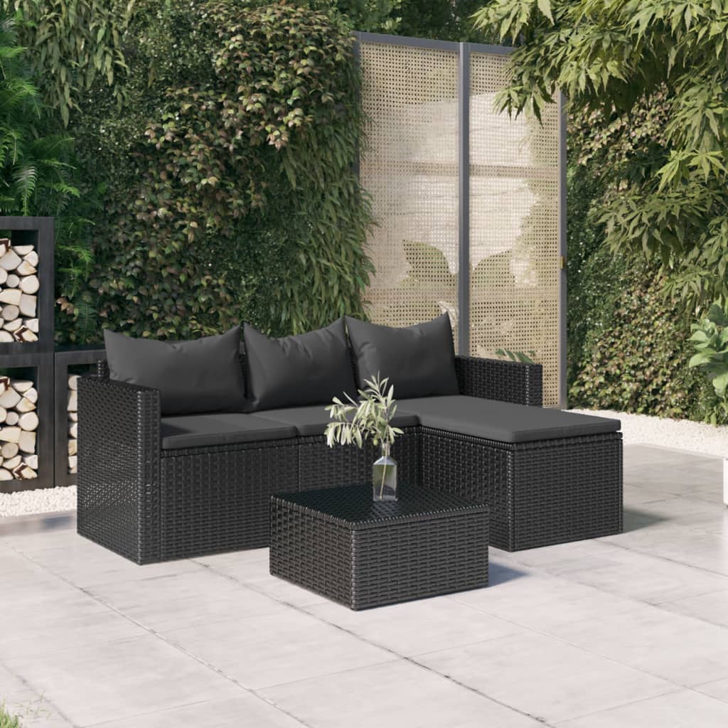 vidaXL Patio Lounge Set Black Poly Rattan