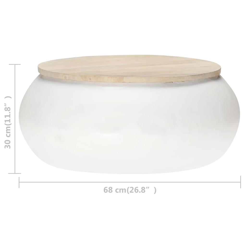 vidaXL Coffee Table White 26.8"x26.8"x11.8" Solid Mango Wood