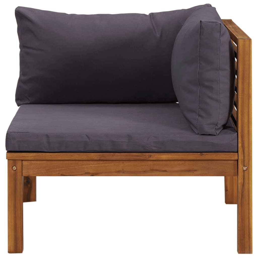 vidaXL Sectional Corner Sofa with Dark Gray Cushions Solid Acacia Wood