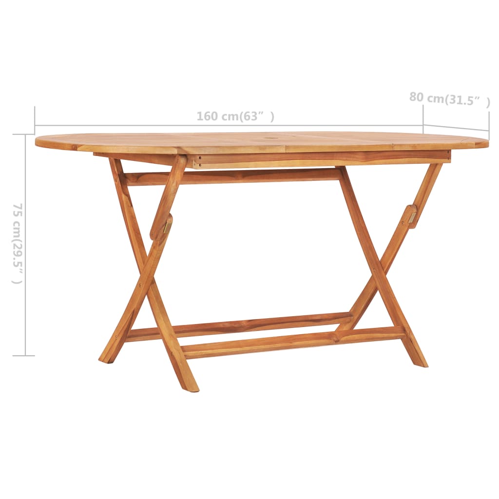 vidaXL Folding Patio Table 62.9"x31.4"x29.5" Solid Teak Wood