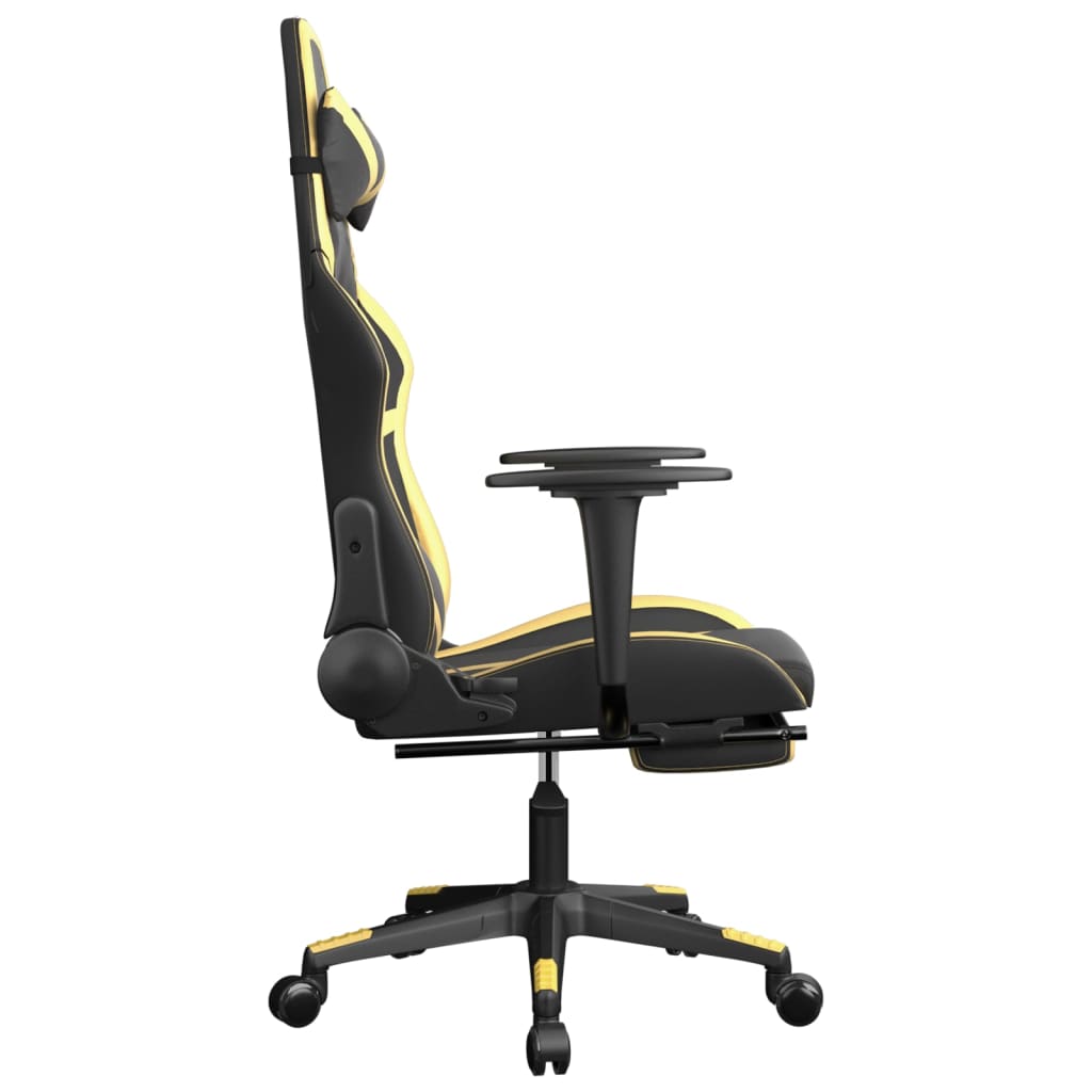 vidaXL Massage Gaming Chair with Footrest Black&Gold Faux Leather