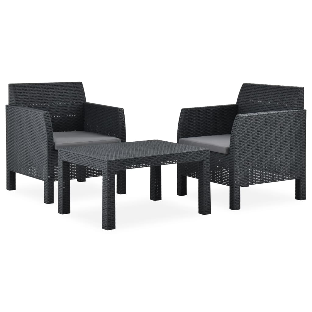 vidaXL 3 Piece Patio Lounge Set with Cushions PP Rattan Anthracite