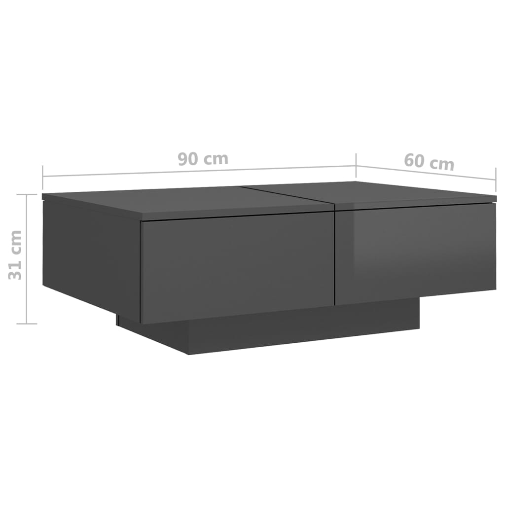vidaXL Coffee Table High Gloss Gray 35.4"x23.6"x12.2" Engineered Wood