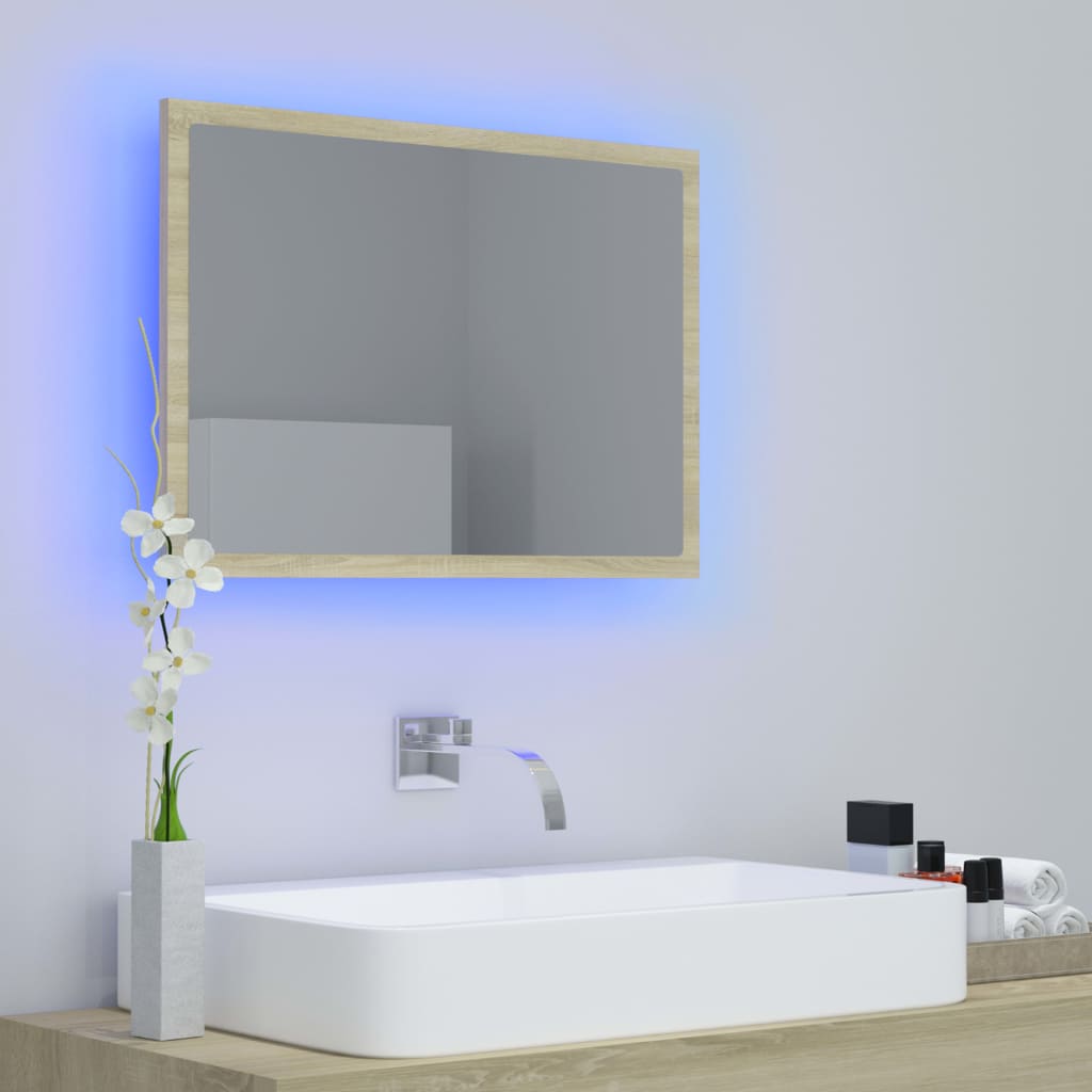 vidaXL LED Bathroom Mirror Sonoma Oak 23.6"x3.3"x14.6" Acrylic