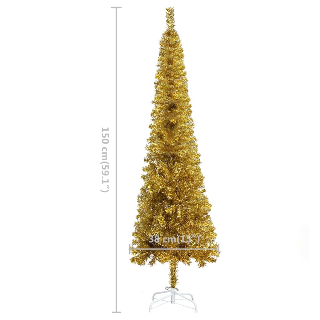 vidaXL Slim Pre-lit Christmas Tree Gold 59.1"