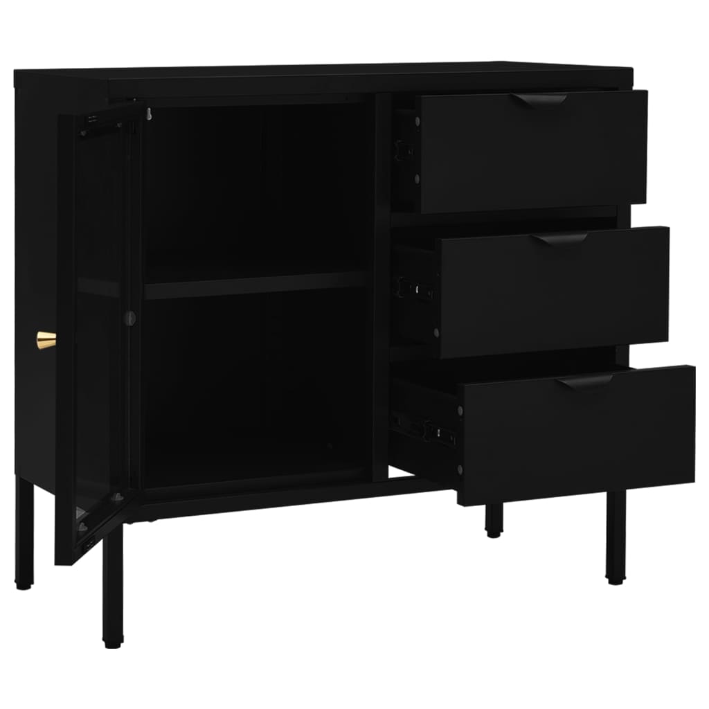 vidaXL Sideboard Black 29.5"x13.8"x27.6" Steel and Tempered Glass