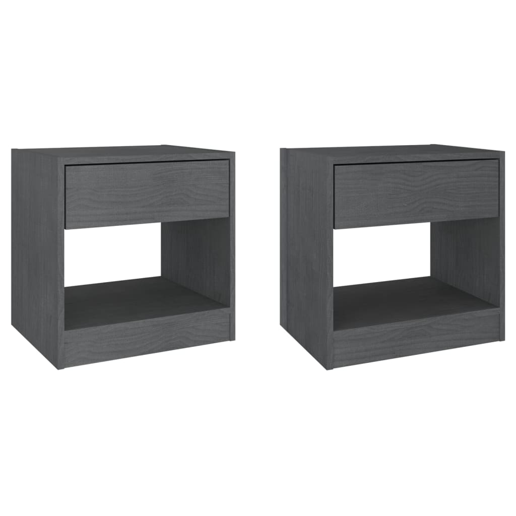 vidaXL Bedside Cabinets 2 pcs Gray 15.7"x12.2"x15.7" Solid Wood Pine