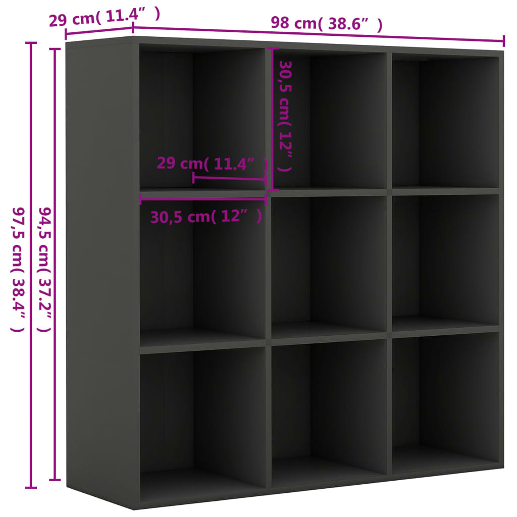 vidaXL Book Cabinet Gray 38.6"x11.4"x38.4" Engineered Wood
