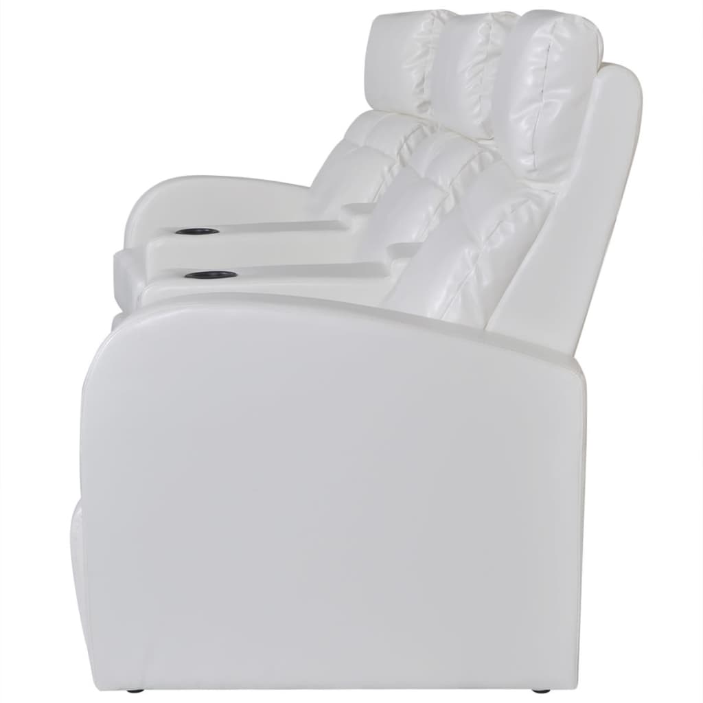 vidaXL 3-Seater Home Theater Recliner Sofa White Faux Leather