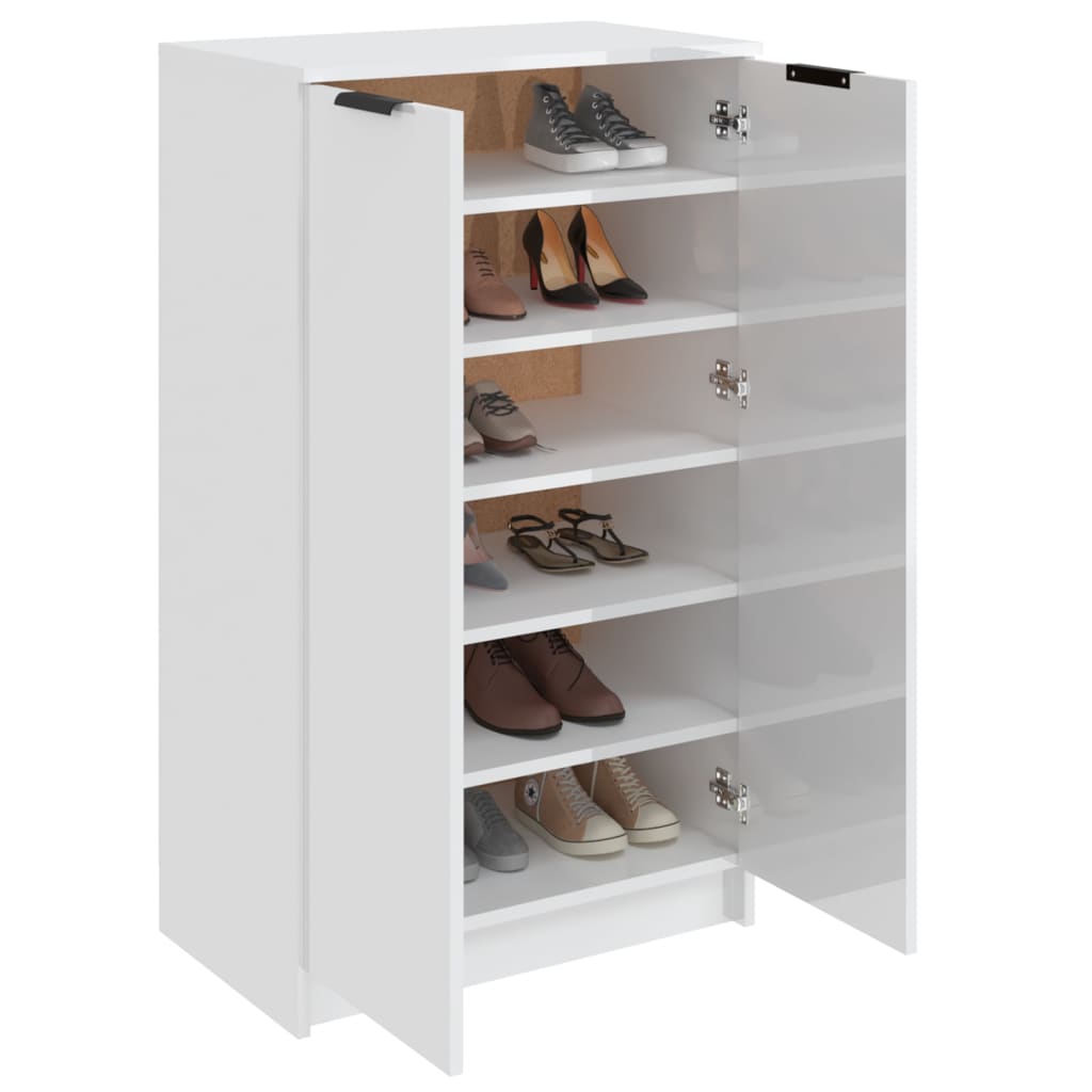 vidaXL Shoe Cabinet High Gloss White 23.2"x13.8"x39.4" Engineered Wood