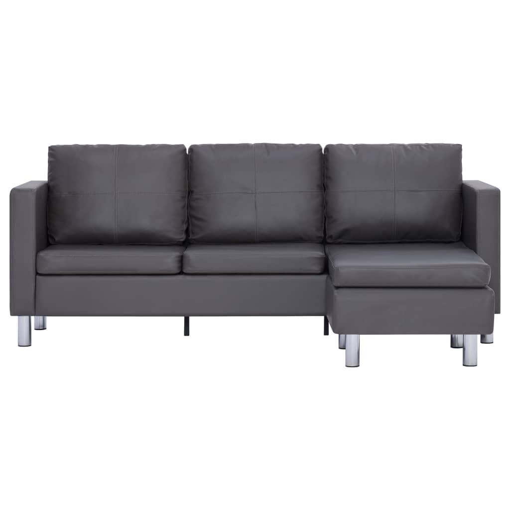 vidaXL 3-Seater Sofa with Cushions Gray Faux Leather