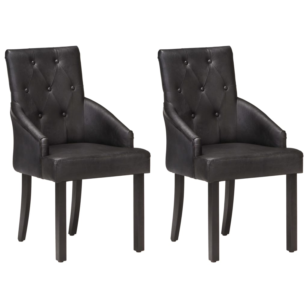 vidaXL Dining Chairs 2 pcs Black Real Goat Leather