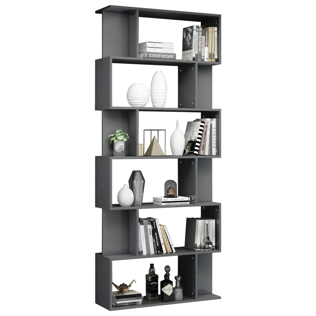 vidaXL Book Cabinet/Room Divider High Gloss Gray 31.5"x9.4"x75.6" Chipboard