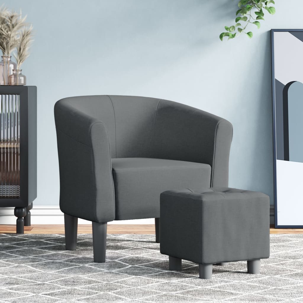 vidaXL Tub Chair with Footstool Dark Gray Fabric