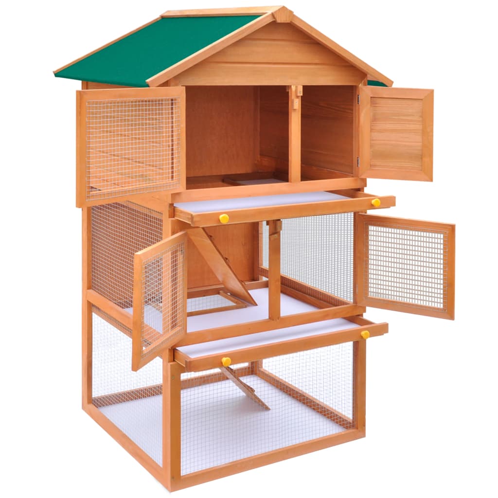 FAMIROSA Outdoor Rabbit Hutch Small Animal House Pet Cage 3 Doors Wood 
