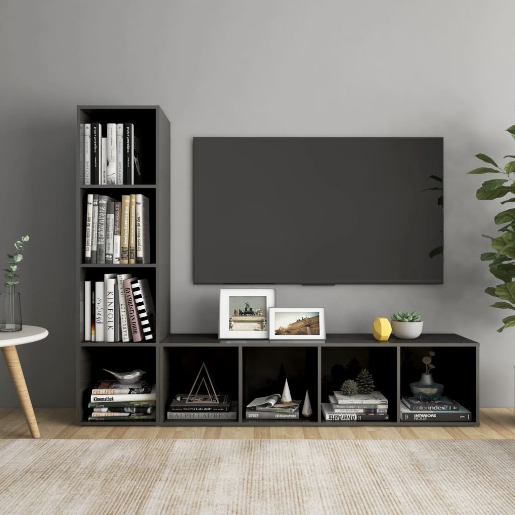 vidaXL TV Cabinets 2 pcs High Gloss Gray 56.1"x13.8"x14.4" Engineered Wood