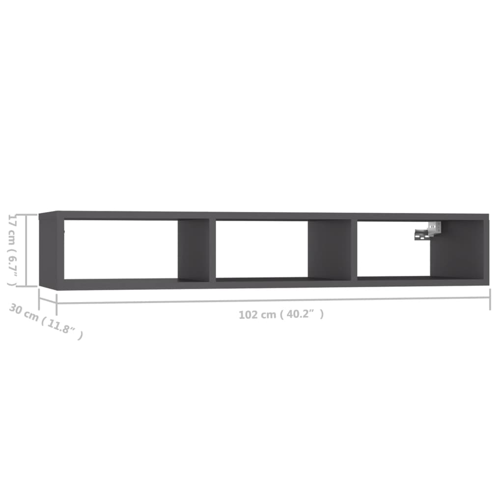 vidaXL Wall Shelf Gray 40.2"x11.8"x6.7" Engineered Wood