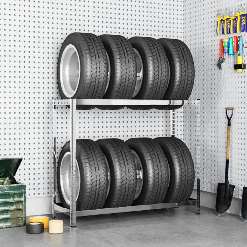 vidaXL 2-Layer Tire Rack Silver 43.3"x15.7"x43.3" Steel