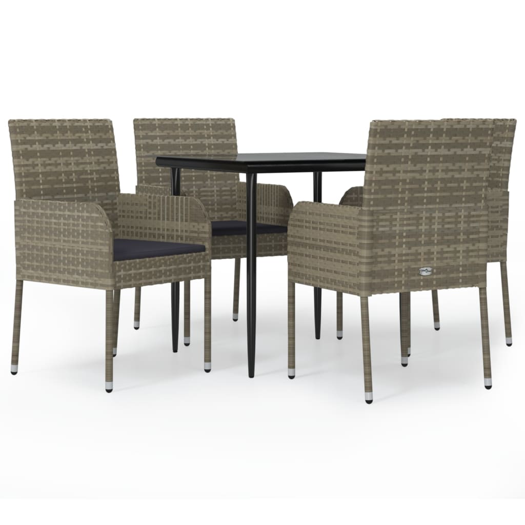 vidaXL 5 Piece Patio Dining Set with Cushions Black and Gray Poly Rattan