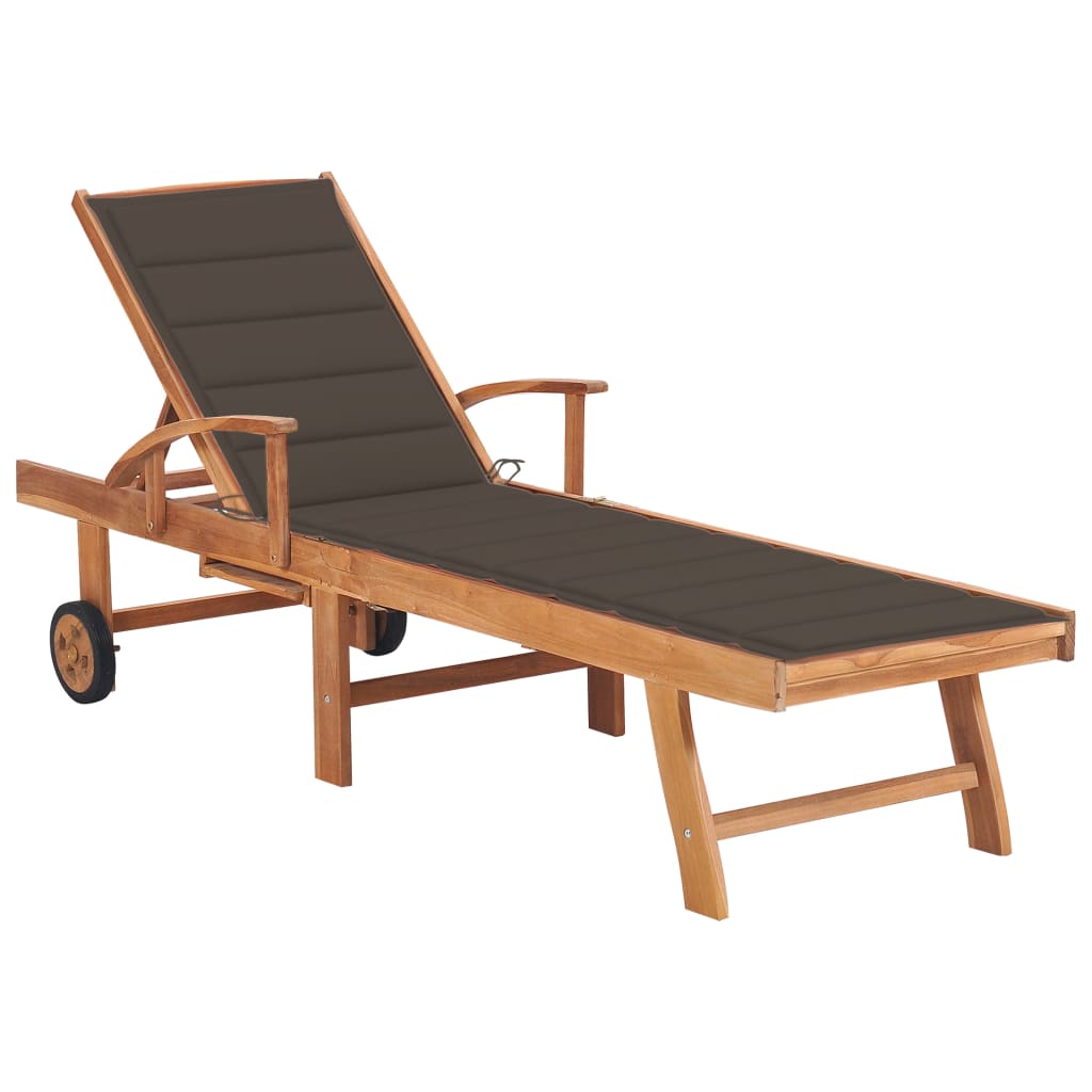 vidaXL Sun Lounger with Taupe Cushion Solid Teak Wood
