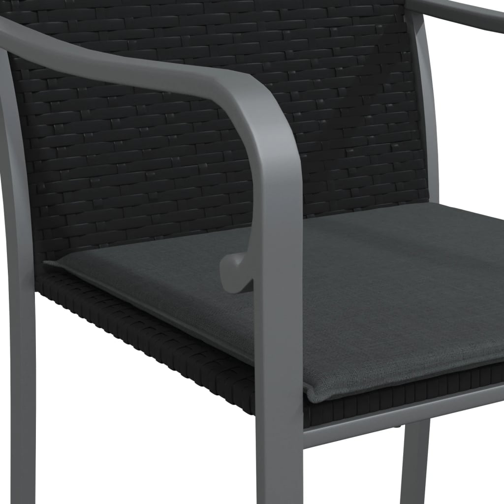 vidaXL Patio Chairs with Cushions 2 pcs Black 22"x23.2"x33.1" Poly Rattan