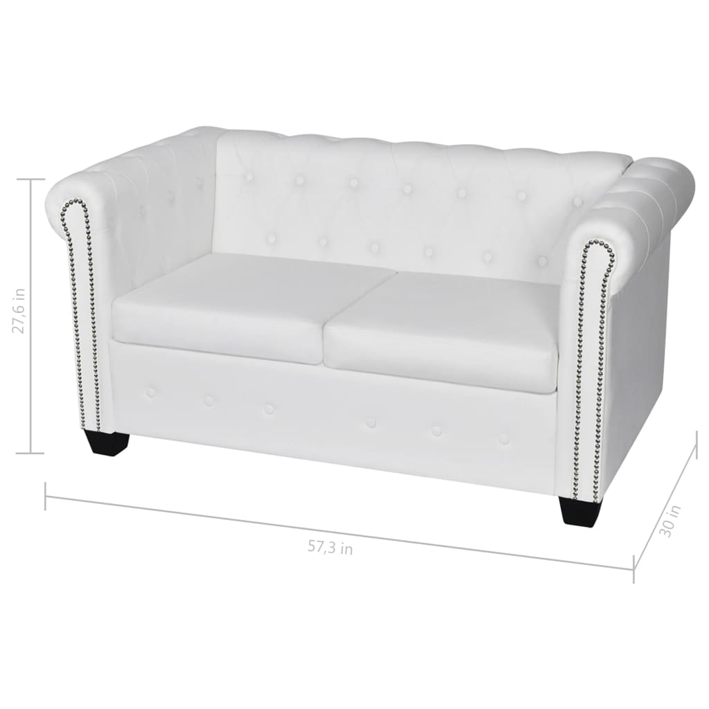 vidaXL Chesterfield Sofa Set 2-Seater and 3-Seater White Faux Leather