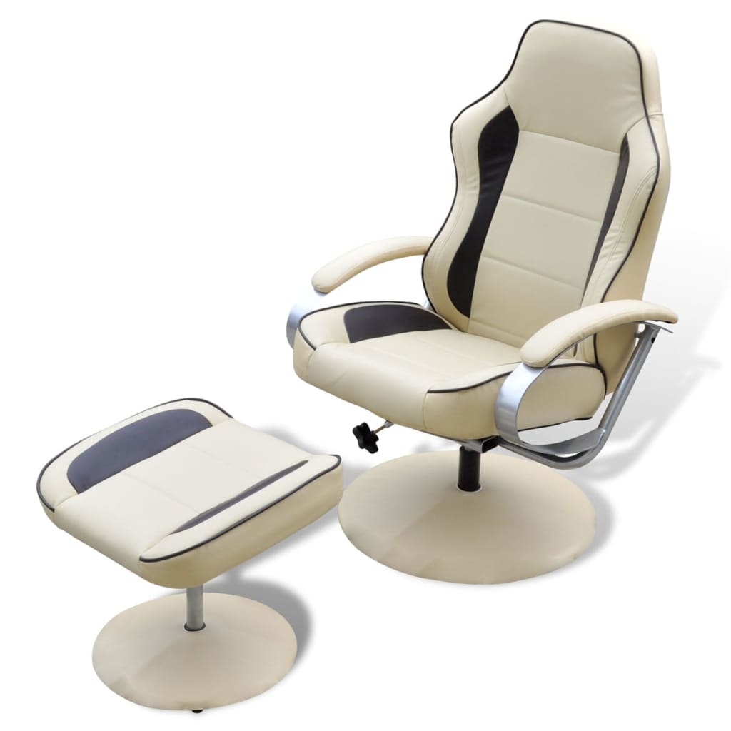 vidaXL TV Armchair with Footstool Cream Faux Leather