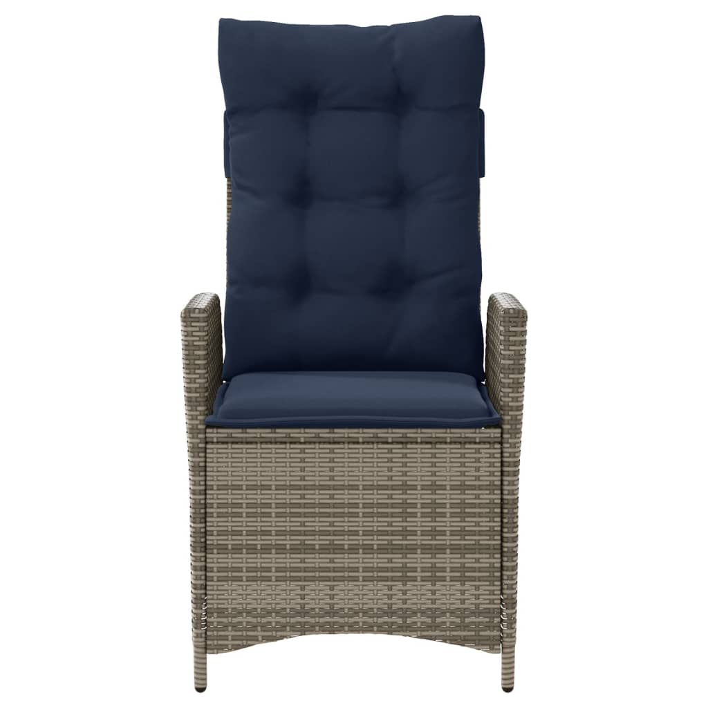 vidaXL Reclining Patio Chair with Cushions Gray Poly Rattan