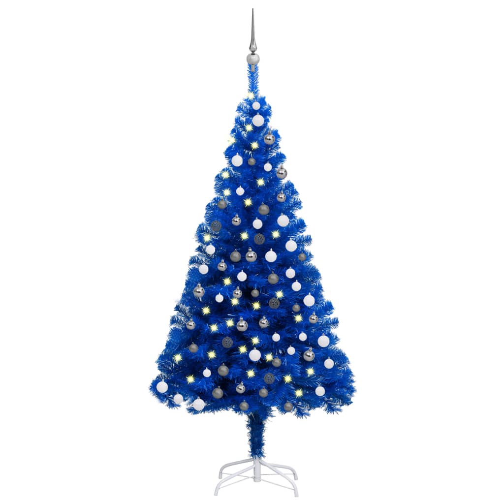 vidaXL Artificial Christmas Tree with LEDs&Ball Set Blue 47.2" PVC