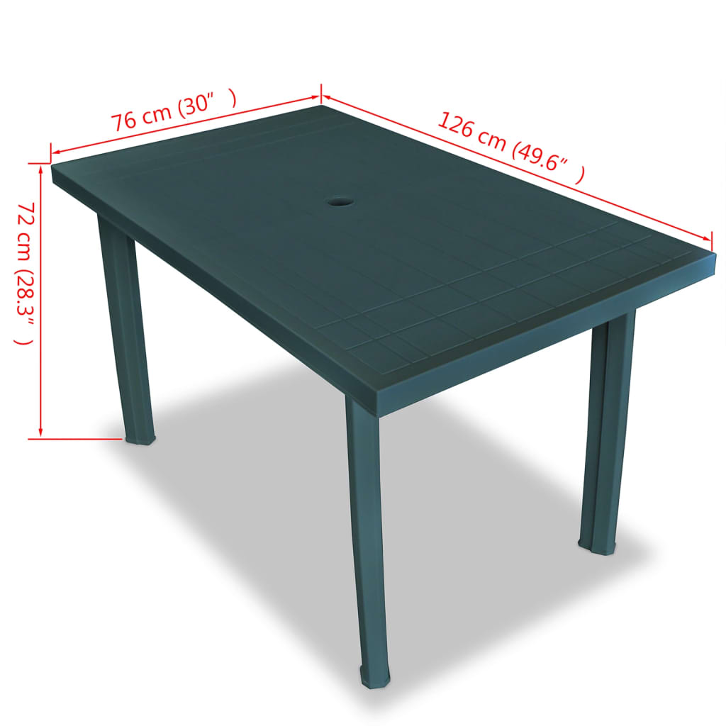 vidaXL Patio Table Green 49.6"x29.9"x28.3" Plastic